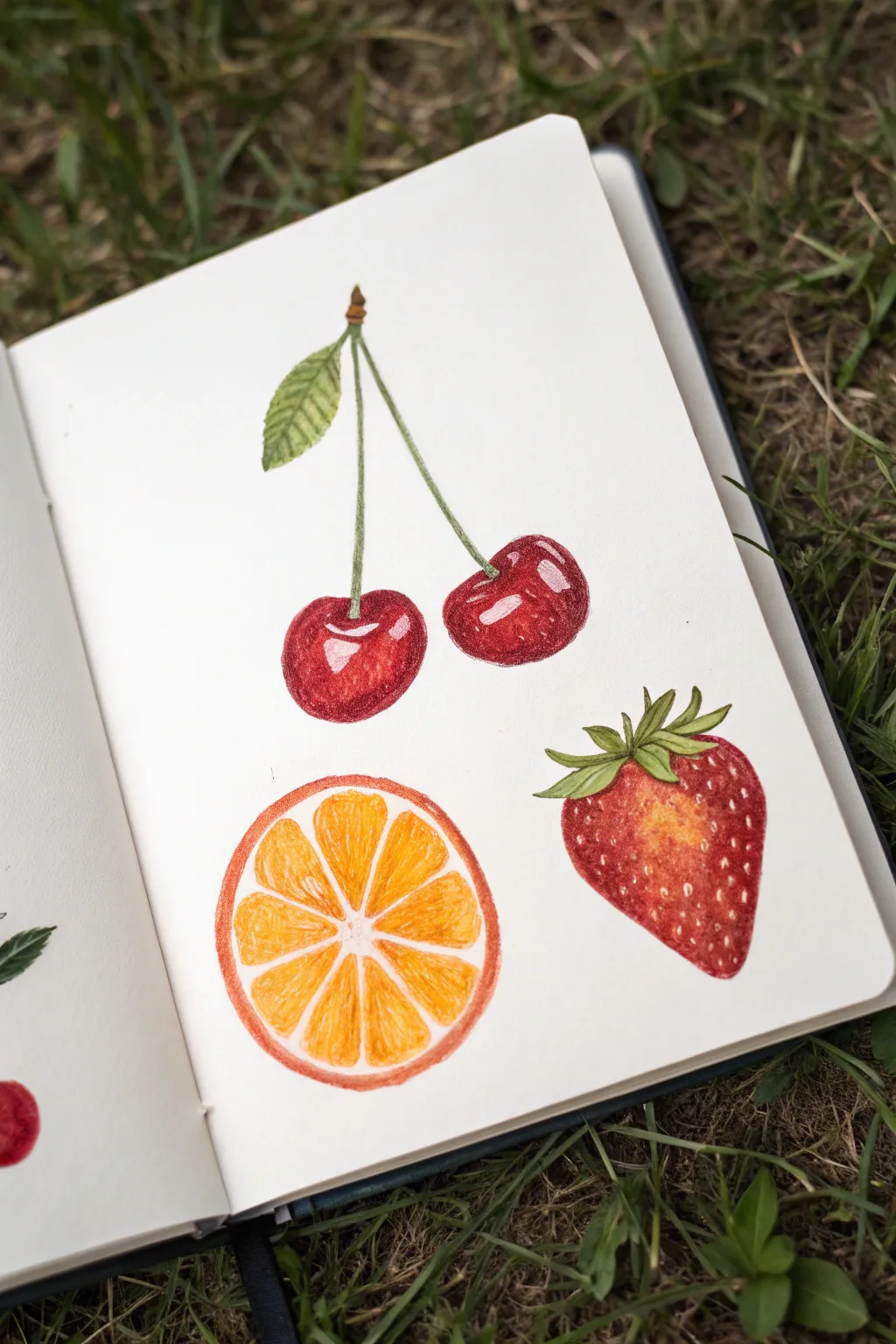 Bold marker fruit with glossy highlights and a tidy swatch strip for easy beginner inspiration.