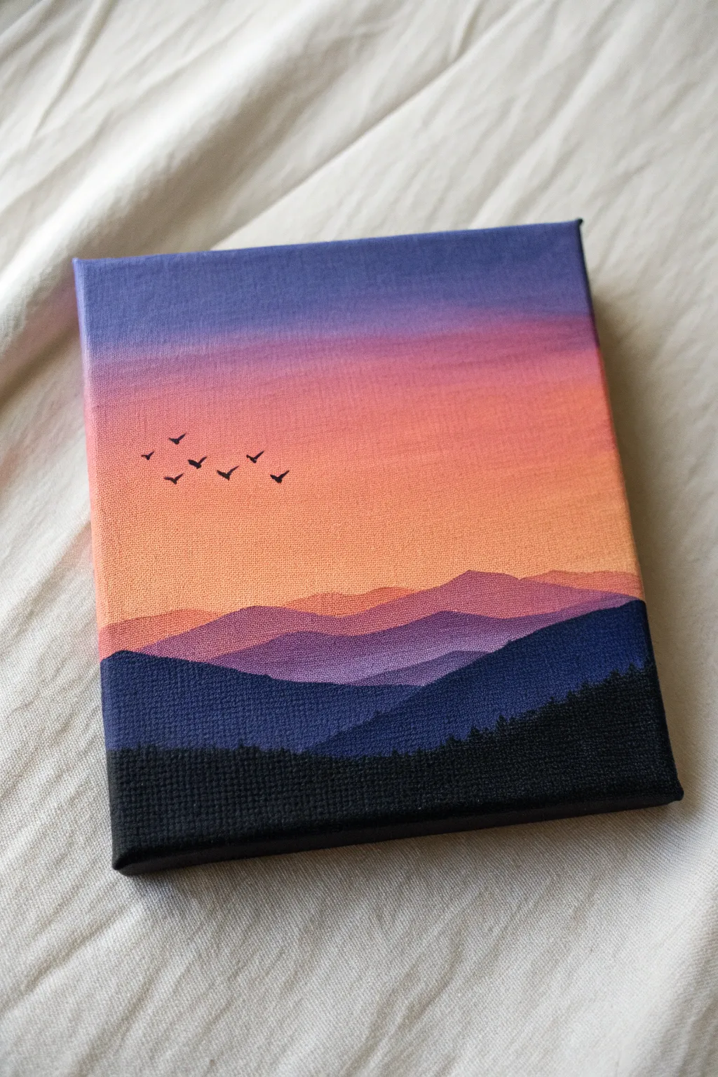 Simple sunset gradient oil painting with bold silhouettes, minimal yet striking and easy to recreate