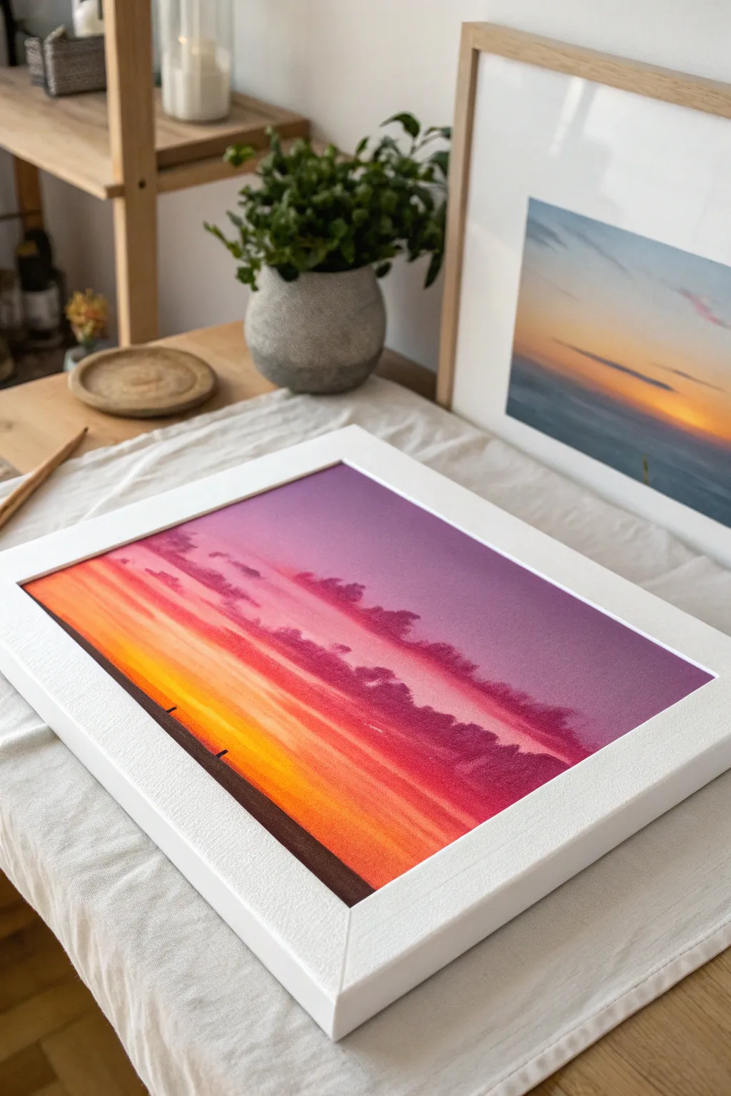 Sunset ombre sky canvas with effortless blending and soft clouds in warm golden hour light