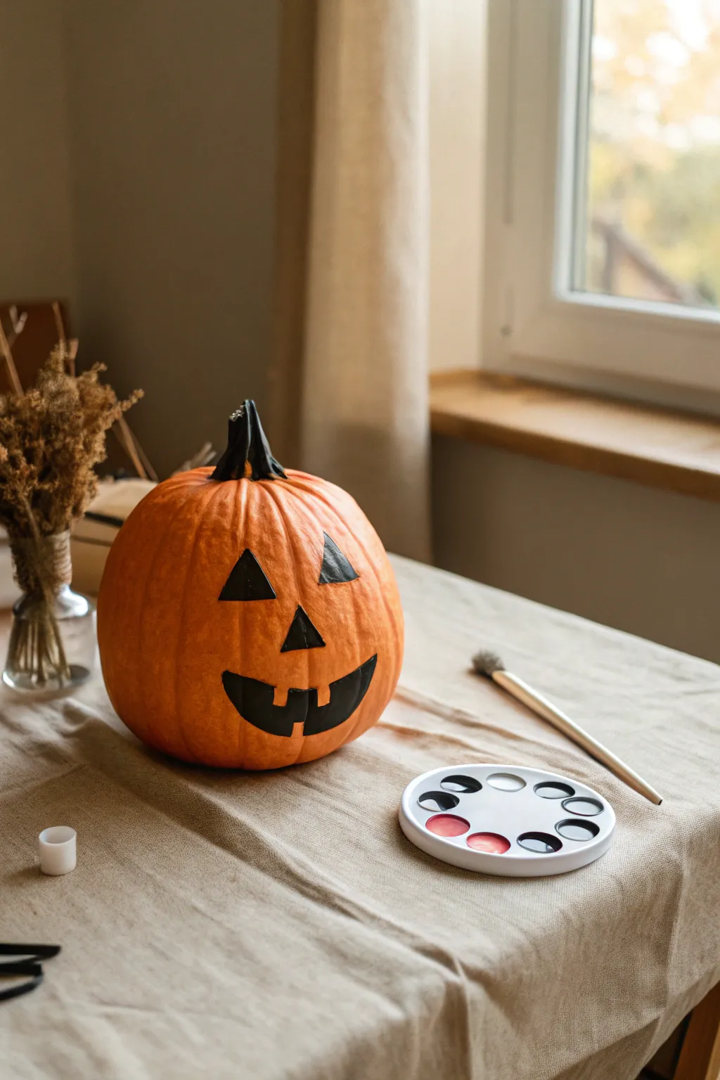 Classic smiley jack-o-lantern pumpkin painting kids can make with just three simple colors