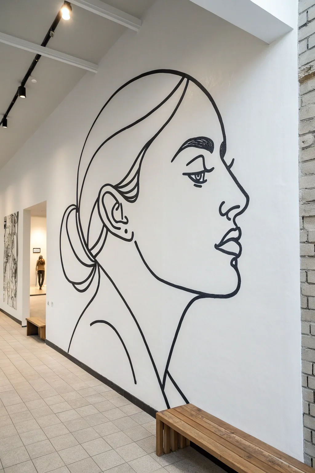 A minimalist one-line face outline on a white wall, high-contrast and easy to recreate.