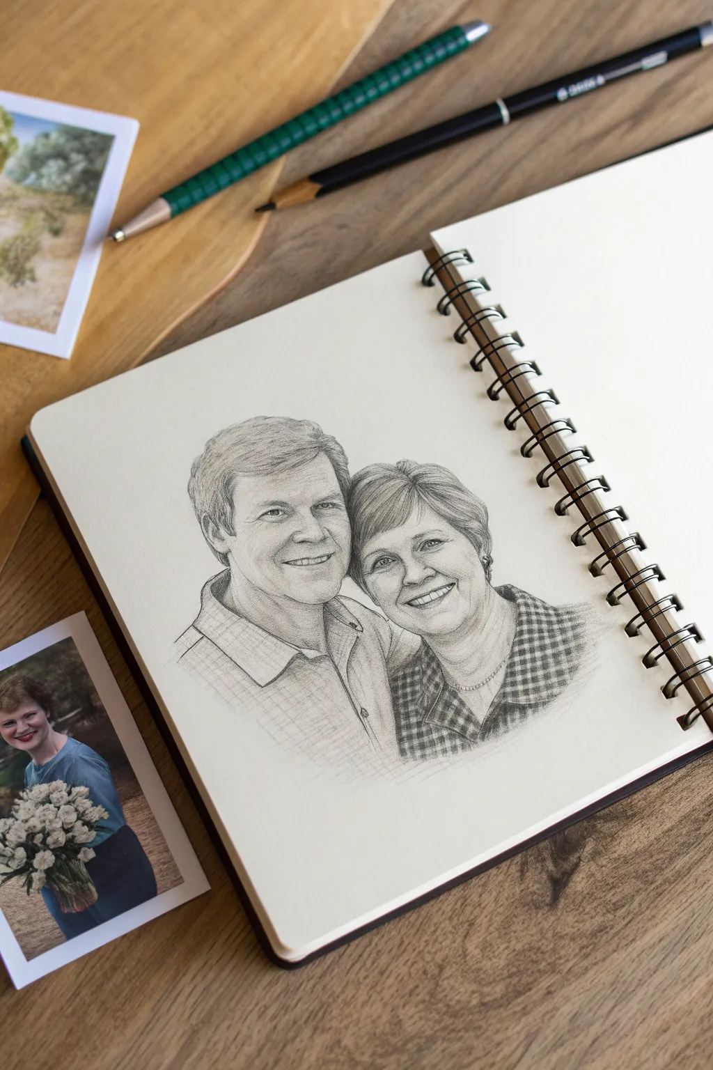 Classic family portrait sketch from a favorite photo, simple and heartfelt in pencil.