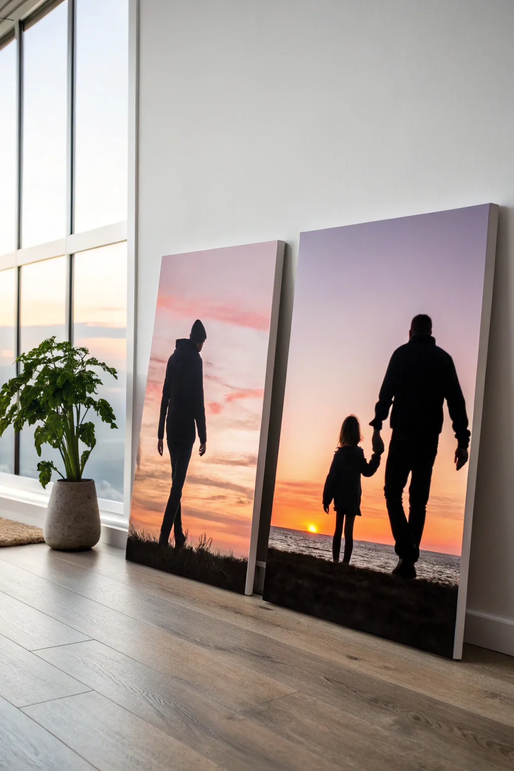 Sunset silhouettes on matching canvases make an easy, beautiful family paint night keepsake.