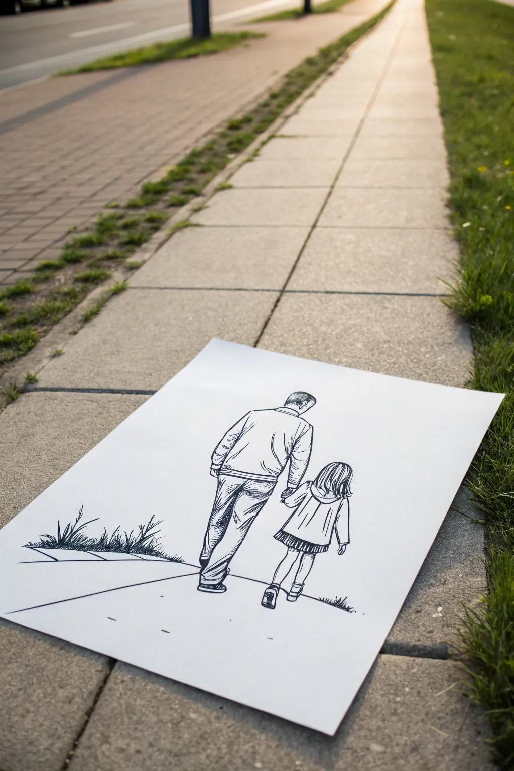 Classic hand-holding walk line drawing idea, simple and sweet for father-daughter moments