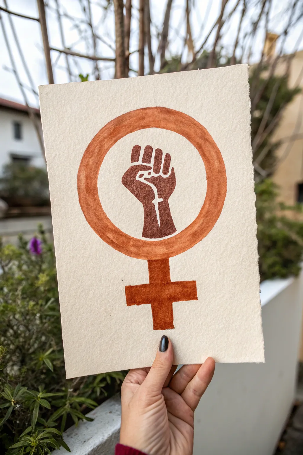 Minimalist feminist art: a bold Venus emblem with a raised fist, ready for your next painting.