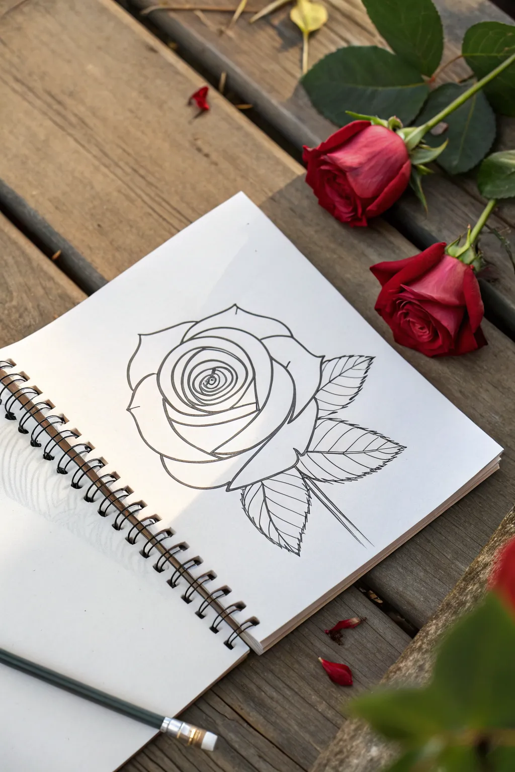 Simple spiral rose steps in clean ink, perfect for an easy, beautiful flower drawing