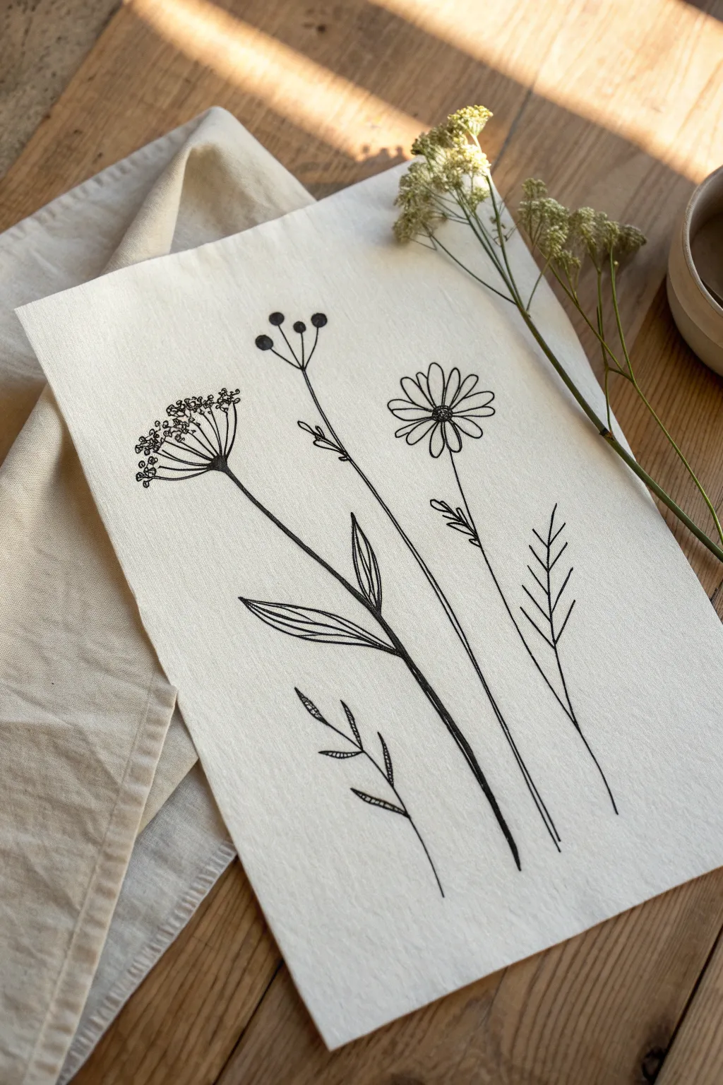 Master the art of natural simplicity with these single-line wildflower drawings.