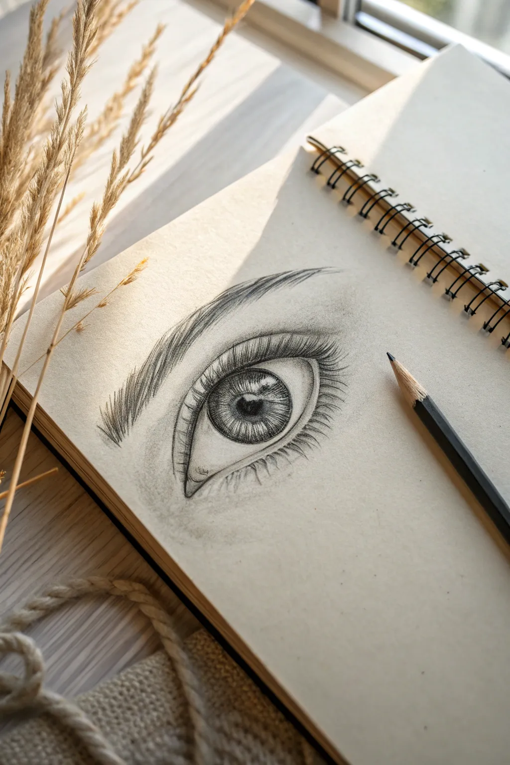 Practice visual focus with a crisp iris and soft edges in this minimalist pencil eye study.