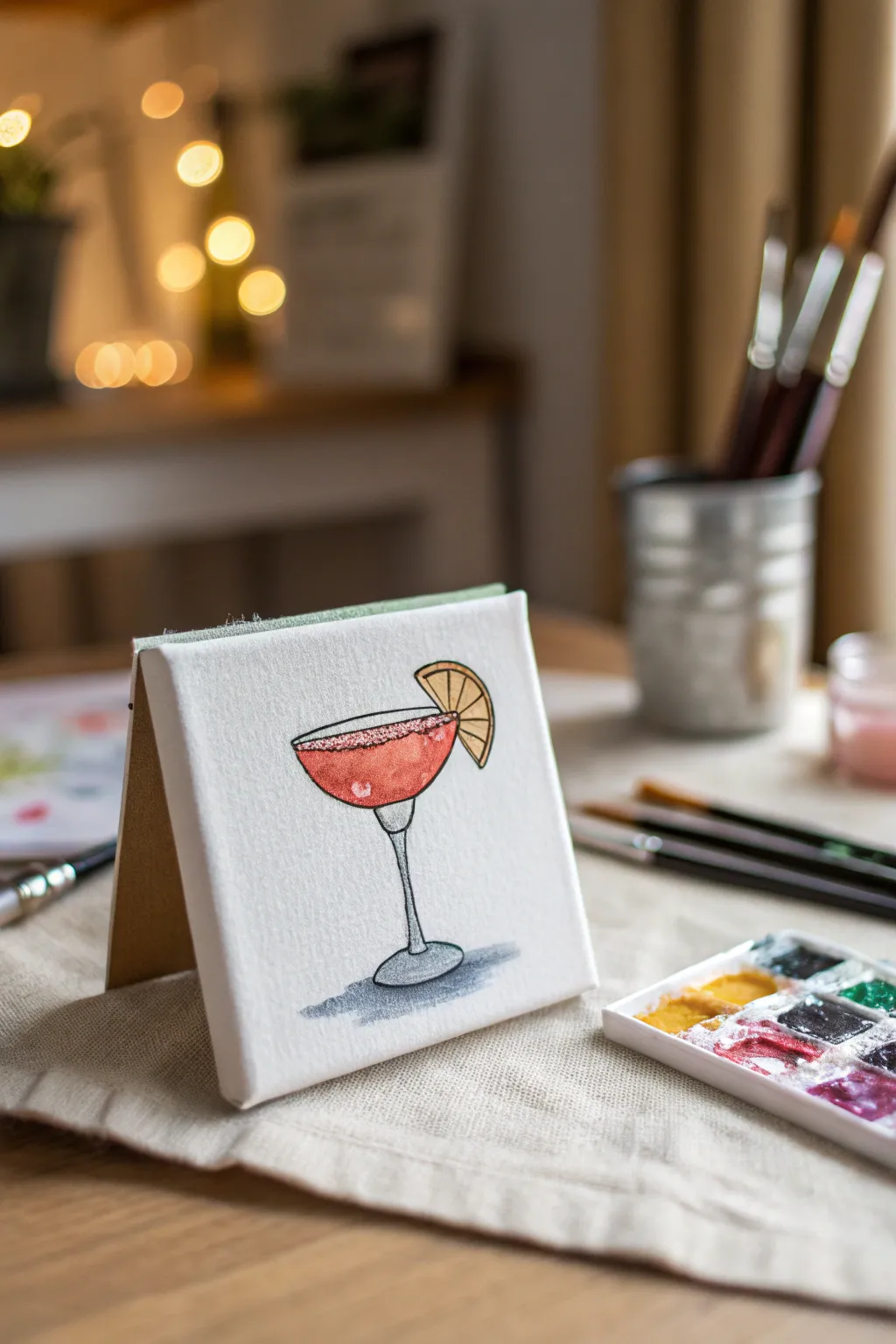 Chic cocktail-glass canvas idea for girls night sip-and-paint in a minimal boho palette