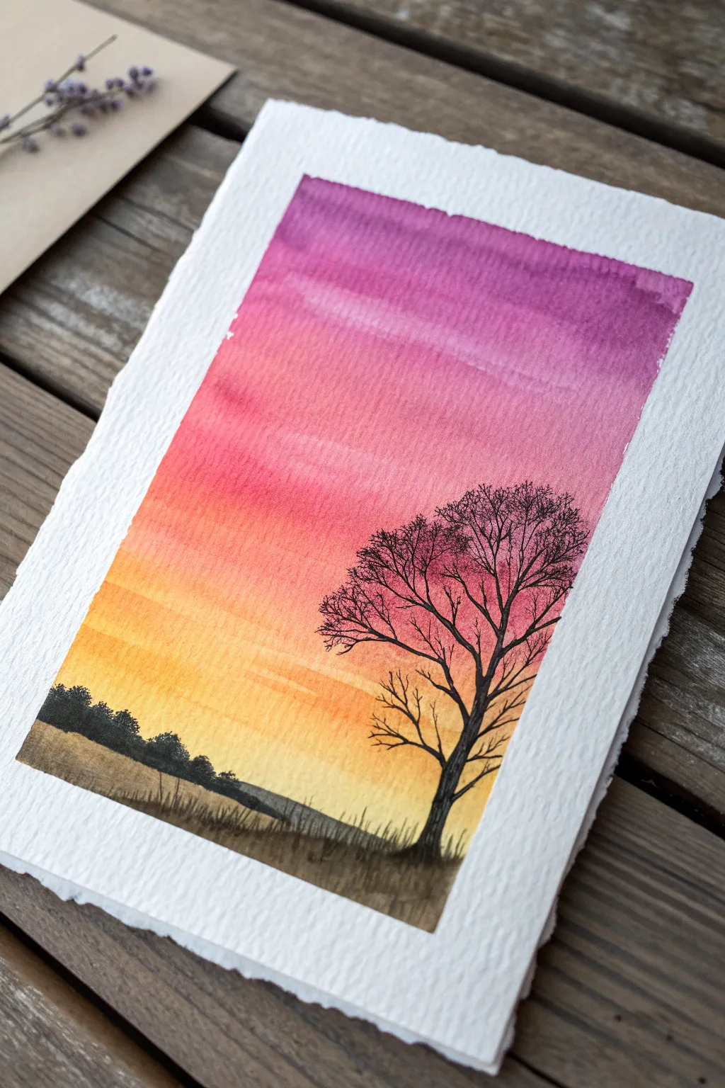 Classic sunset gradient with bold black silhouette, a minimalist painting idea to recreate at home