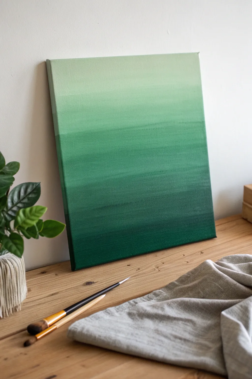 Simple forest-to-sage green gradient background, an easy calming canvas technique to try today.