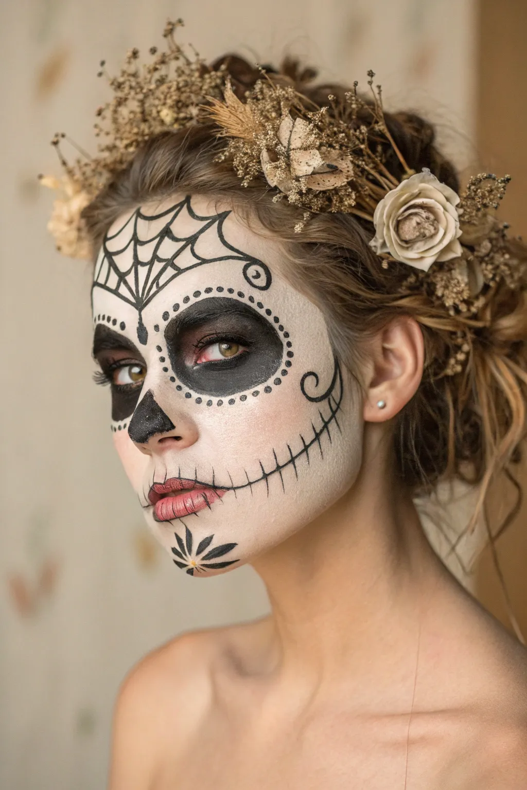 A sophisticated take on the Sugar Skull. Minimalist, boho, and hauntingly beautiful.