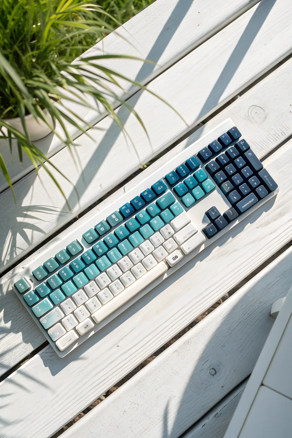 Elevate your desk setup with this dreamy, seamless blue ombre keyboard painting style.