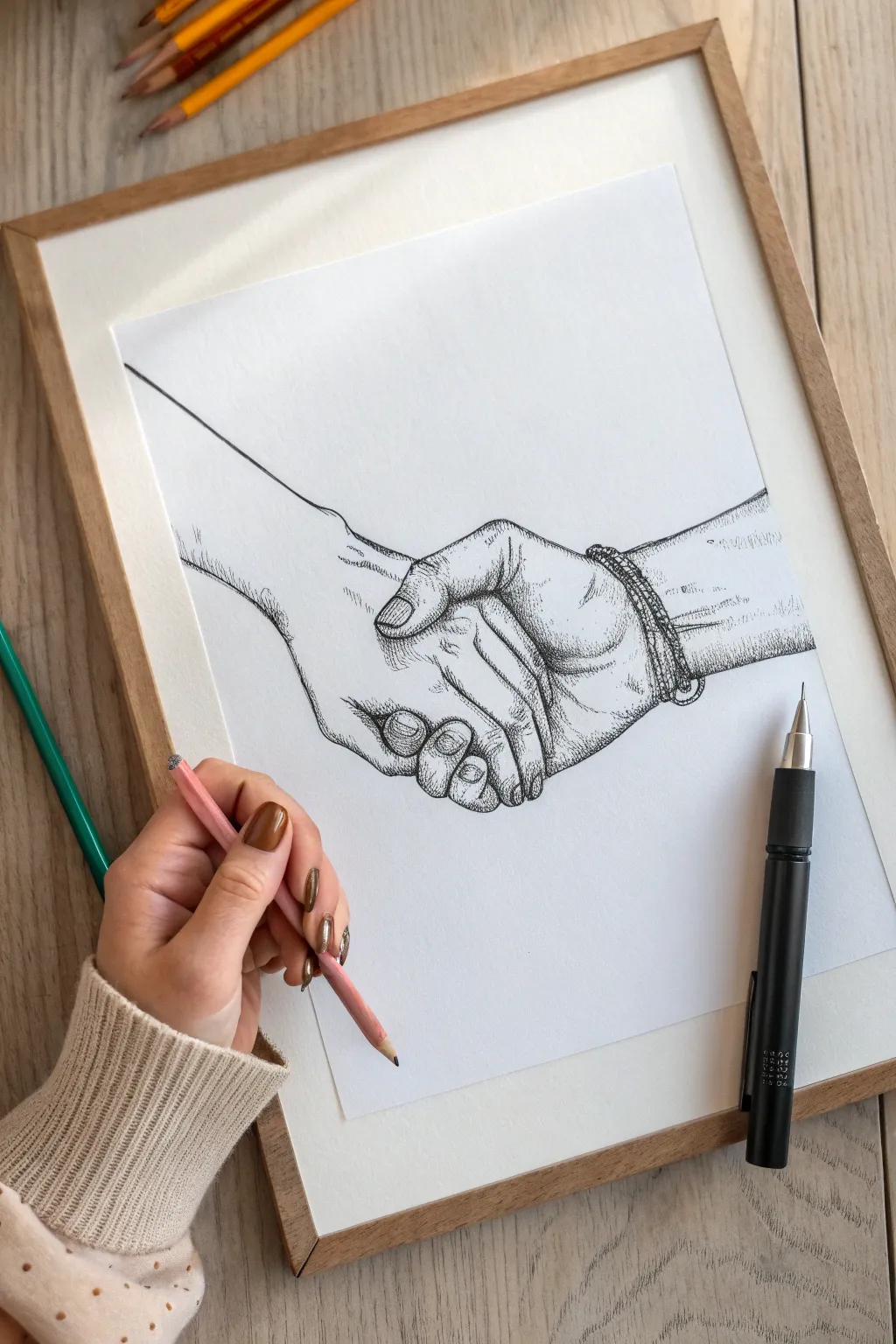 A simple pinky promise sketch with soft shading, clean lines, and a calm minimalist vibe.