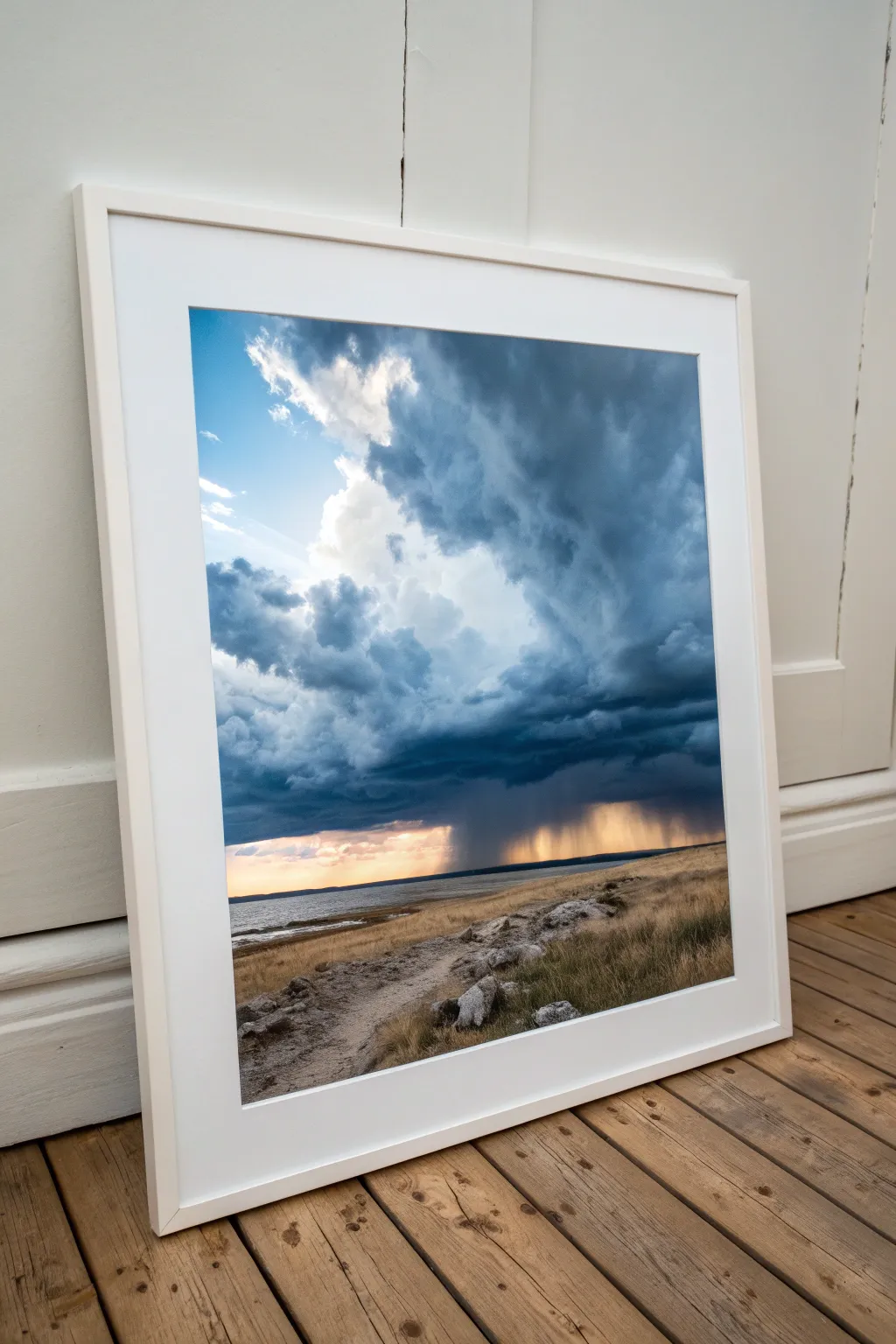 Sky replacement set extension: a calm landscape elevated with a hand-painted, dramatic sky