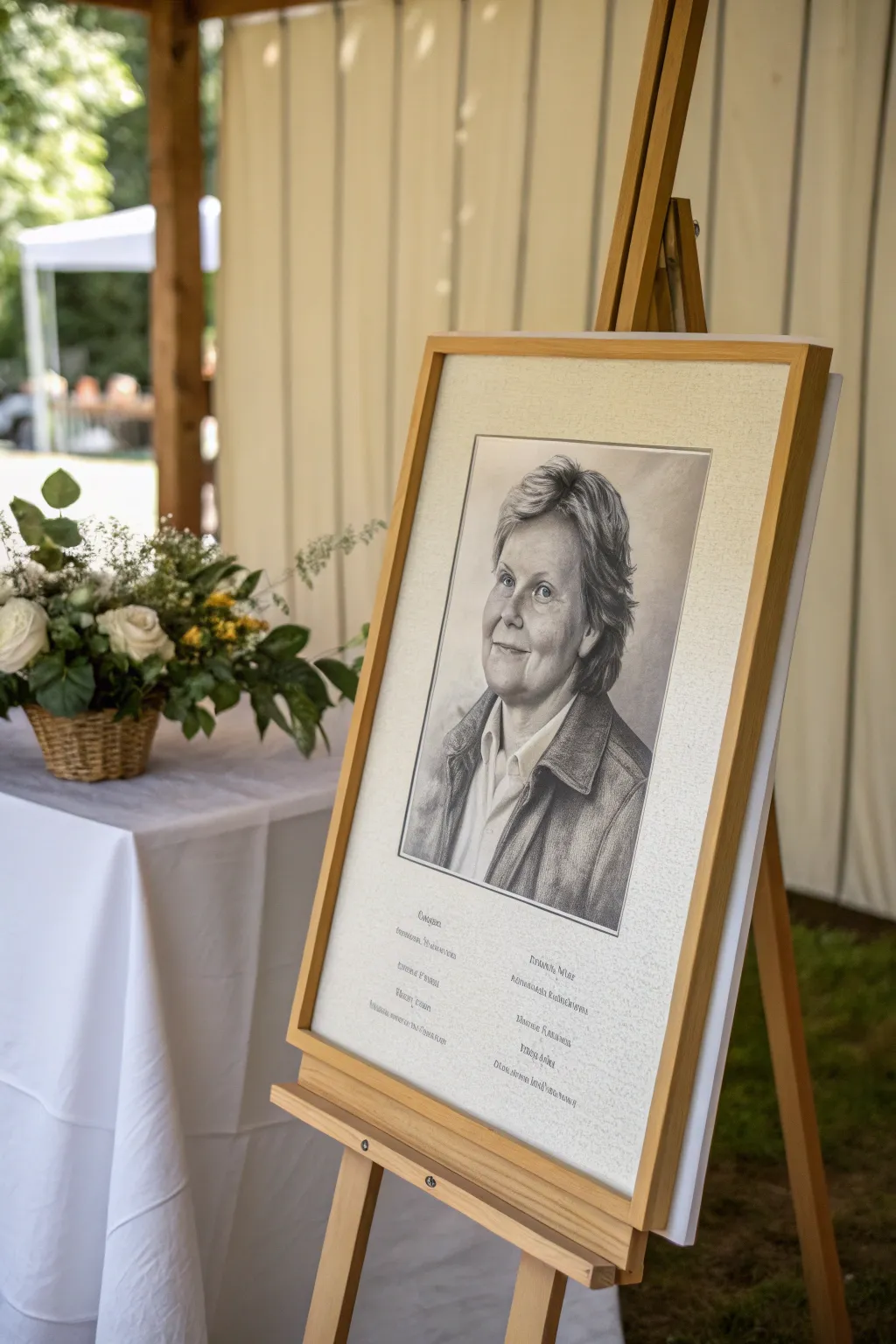 Minimal memorial canvas with centered portrait and clean space for name and dates