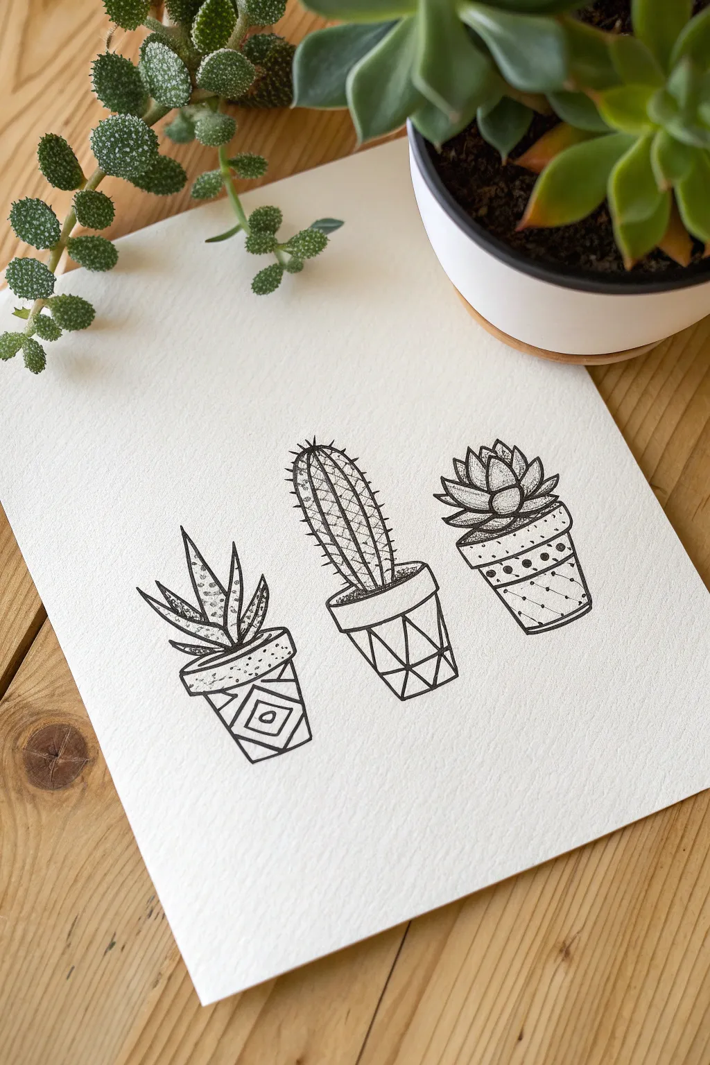 Embrace minimalism with these tiny geometric potted plant doodles for your art journal.