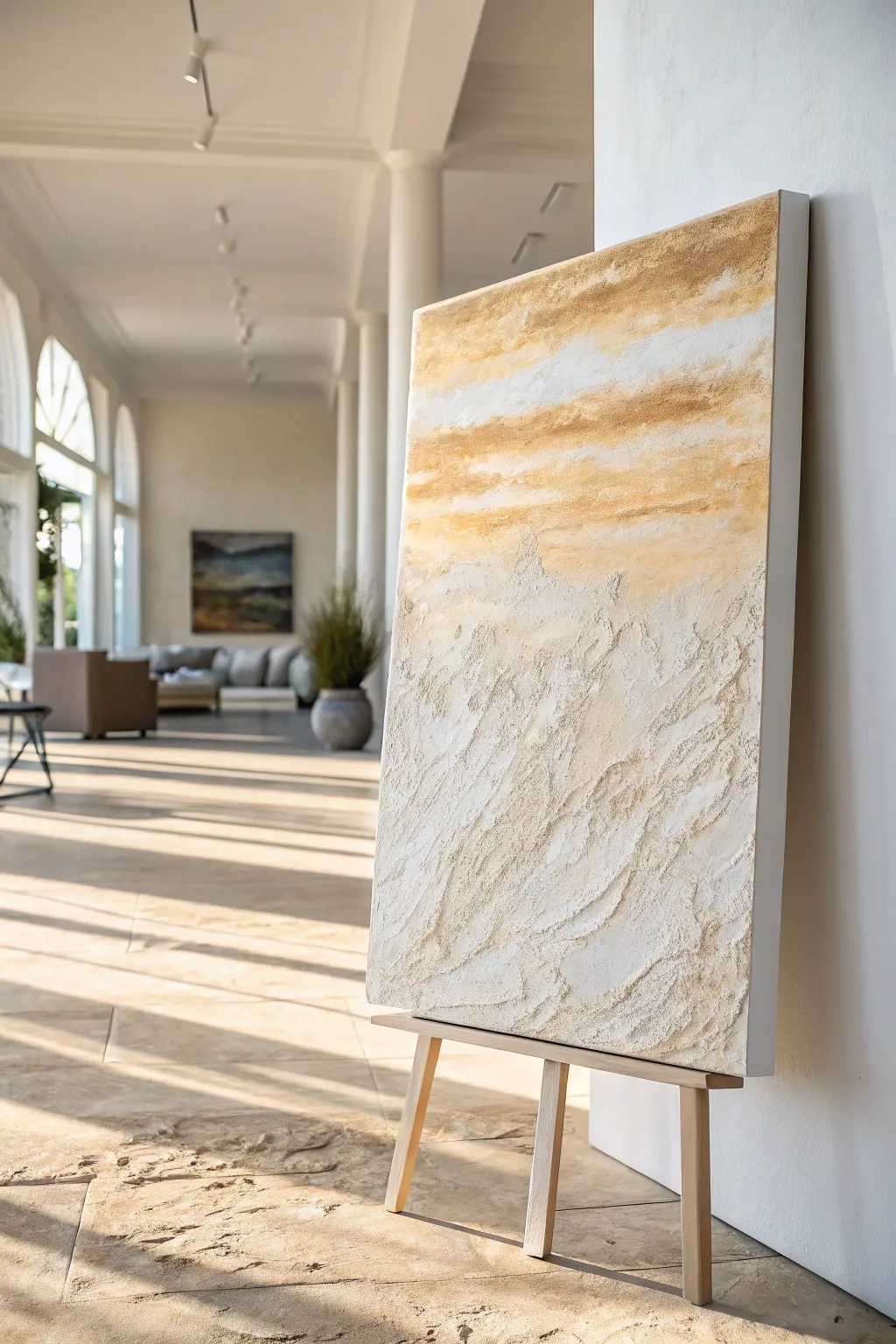 Textured neutral abstract canvas in warm tones, a modern minimalist statement with depth.