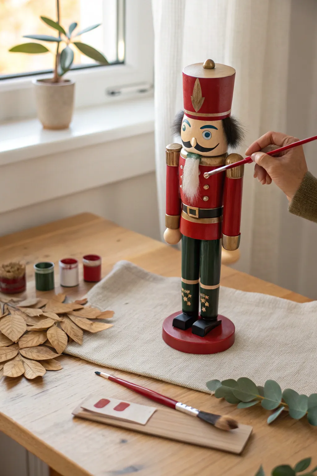 Embrace tradition by painting a classic red and green guardian for your holiday decor.