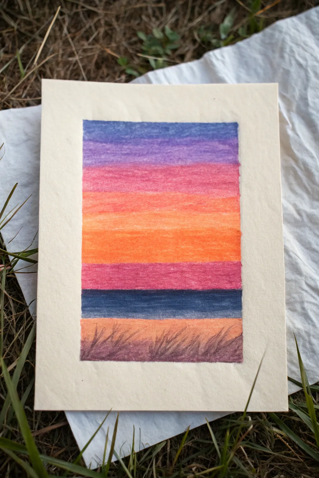 Blended oil pastel sunset gradient with a simple dark horizon for a calm, modern finish