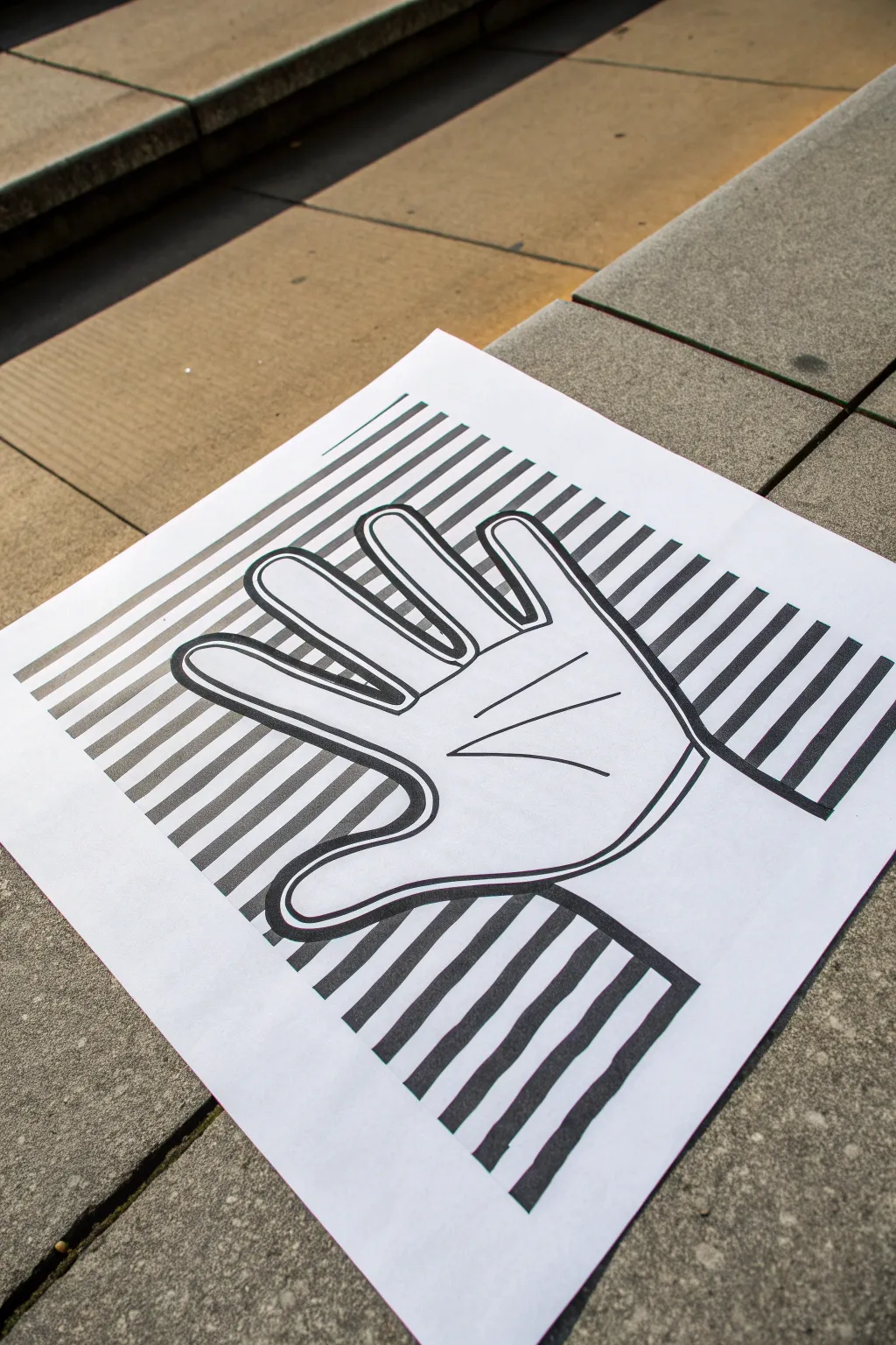 Bold 3D hand illusion with curved contour lines and crisp stripes for striking depth