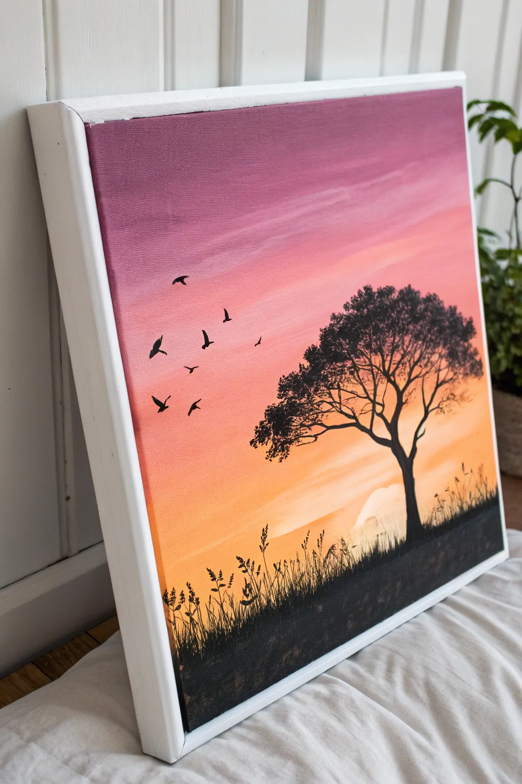 Sunset gradient silhouettes for a chic paint and sip night, simple, bold, and easy to recreate