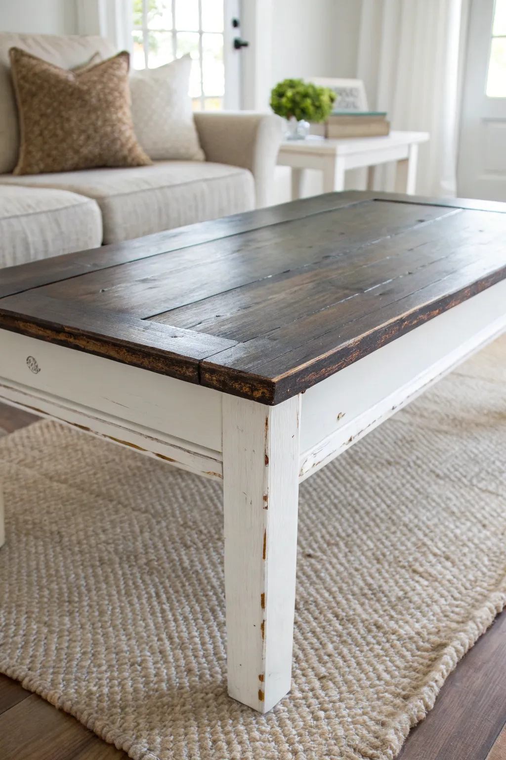 Classic white coffee table refresh, split before and after look in soft Scandinavian daylight