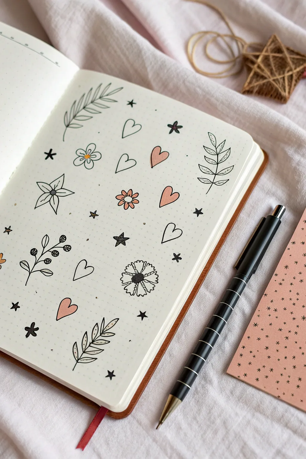 Sticker-style paint pen doodle page with bold mini icons, clean spacing, and high contrast