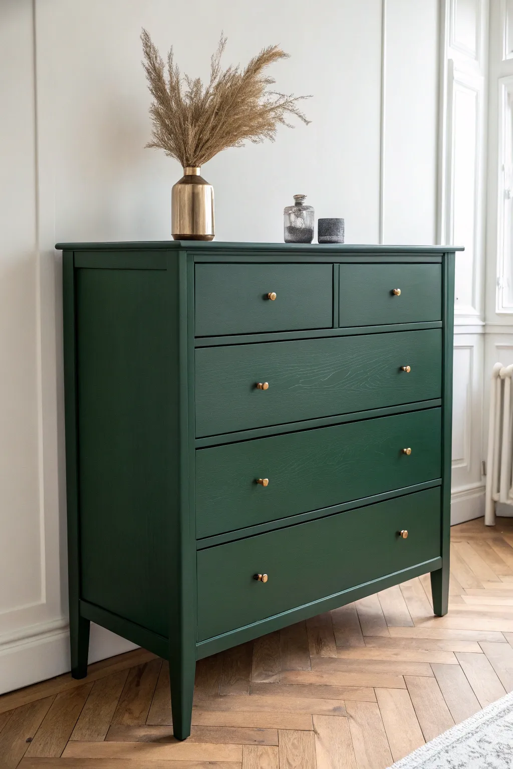 Classic solid-color painted chest with crisp edges and calm Scandinavian minimal styling
