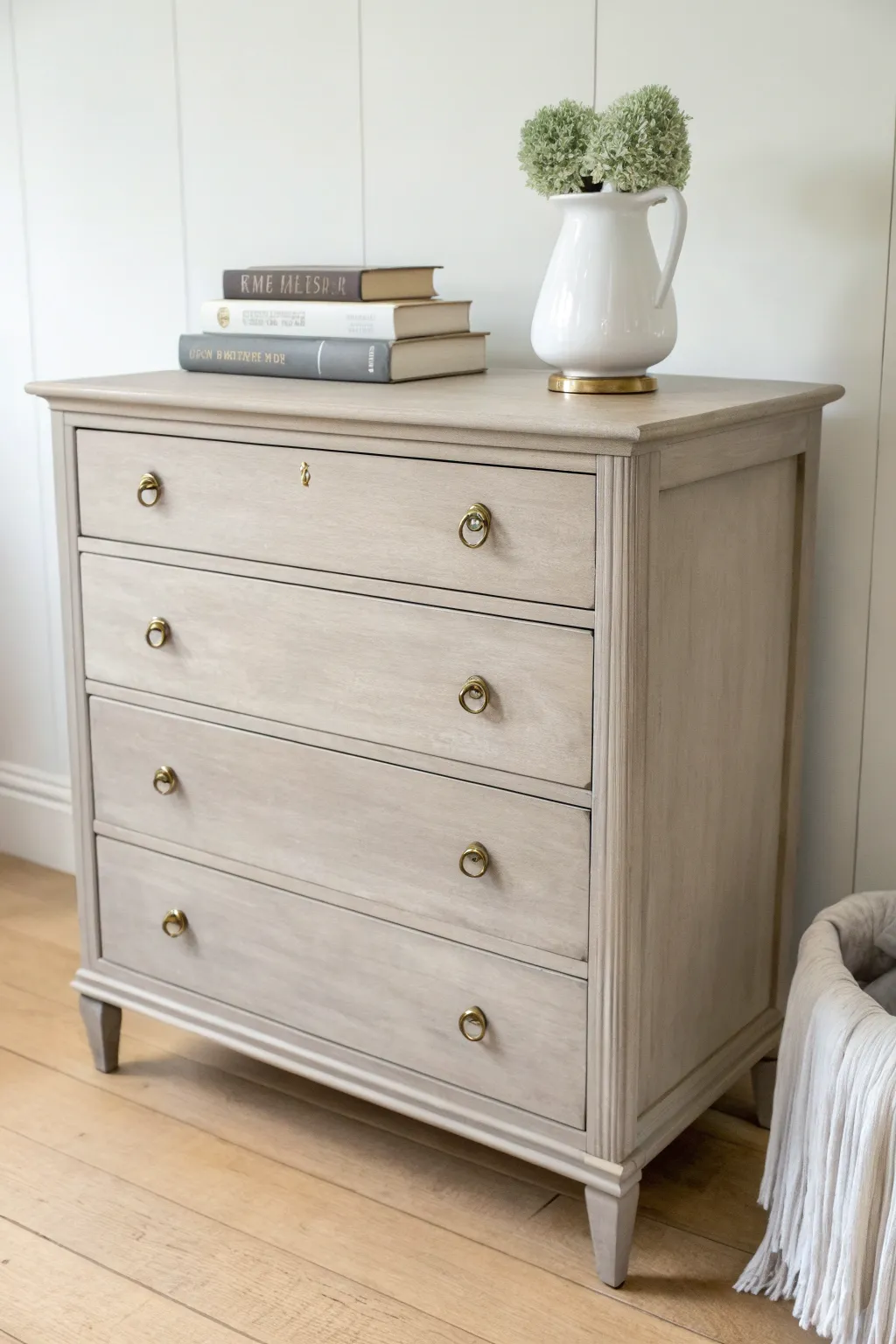 Classic solid-color dresser makeover in soft greige with clean lines and minimal styling