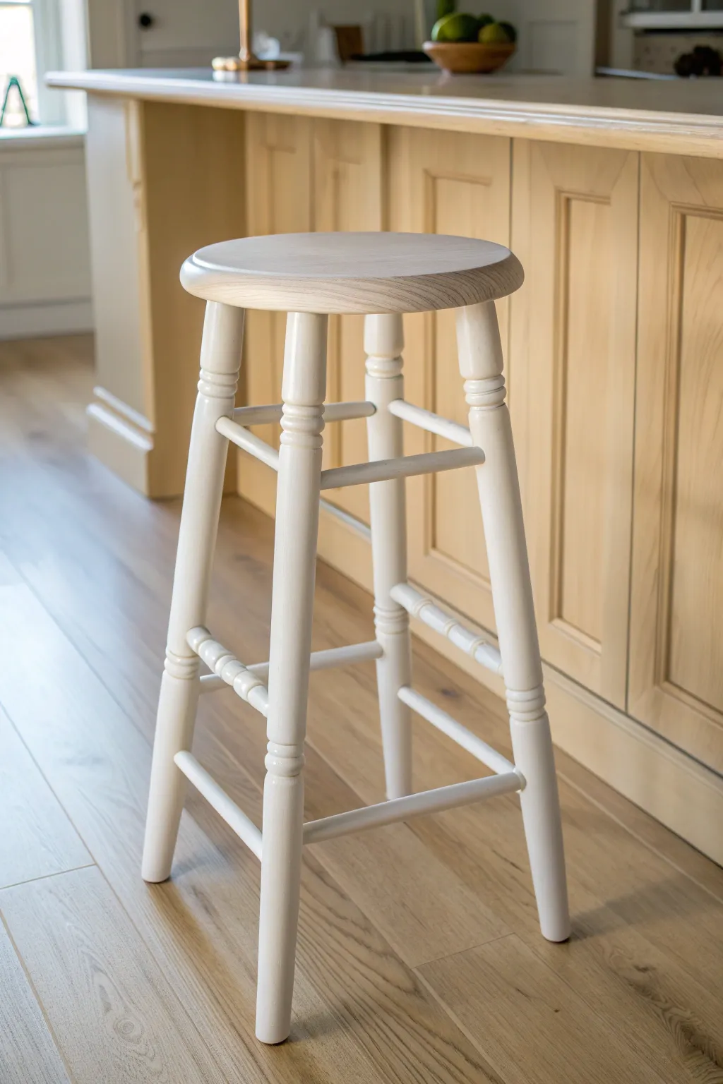 A classic solid-color bar stool makeover with smooth coverage and minimalist, boho warmth.