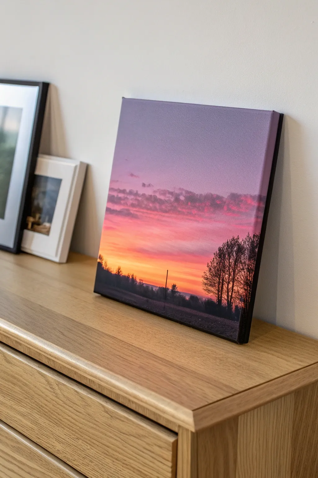 Sunset ombre skyline canvas idea for teens, minimalist boho look with bold silhouette contrast.