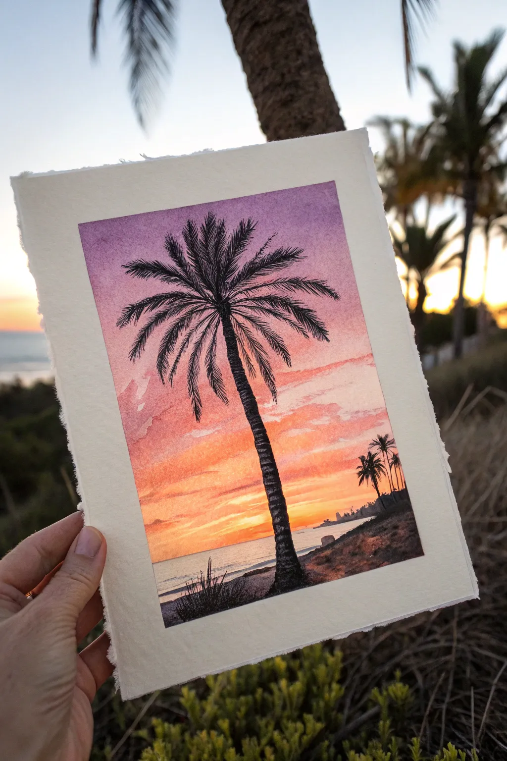 Simple sunset gradient with a bold black palm silhouette, perfect for minimalist boho vibes