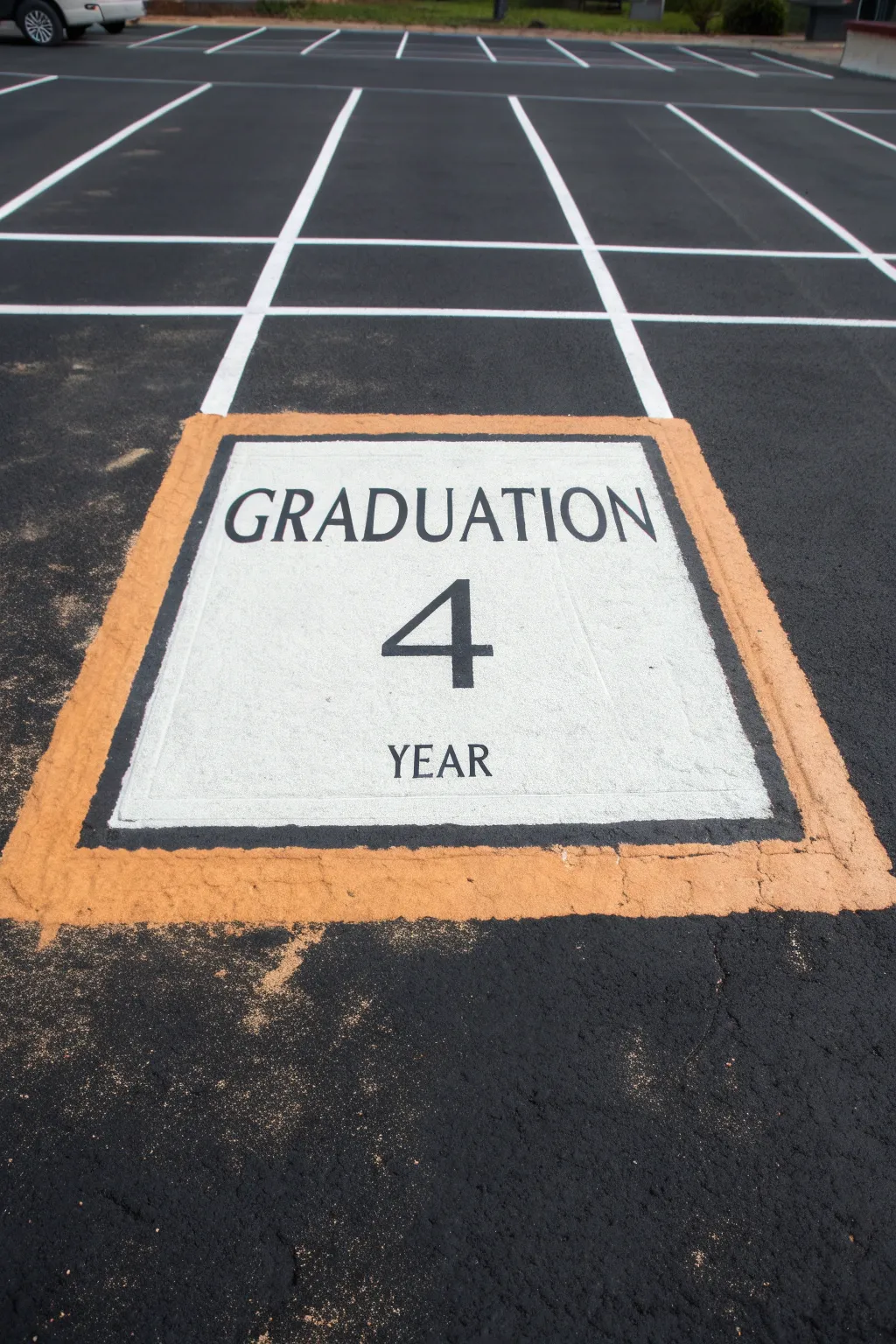 Classic parking space paint idea: bold name block letters with a clean graduation year below