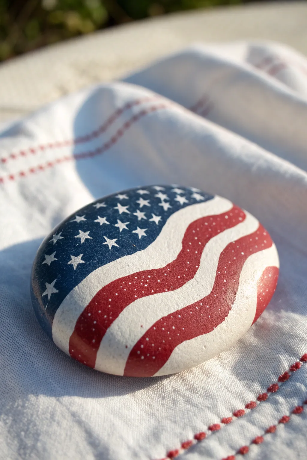 Classic stars and stripes rock wrap in natural light, minimalist boho style with crisp contrast