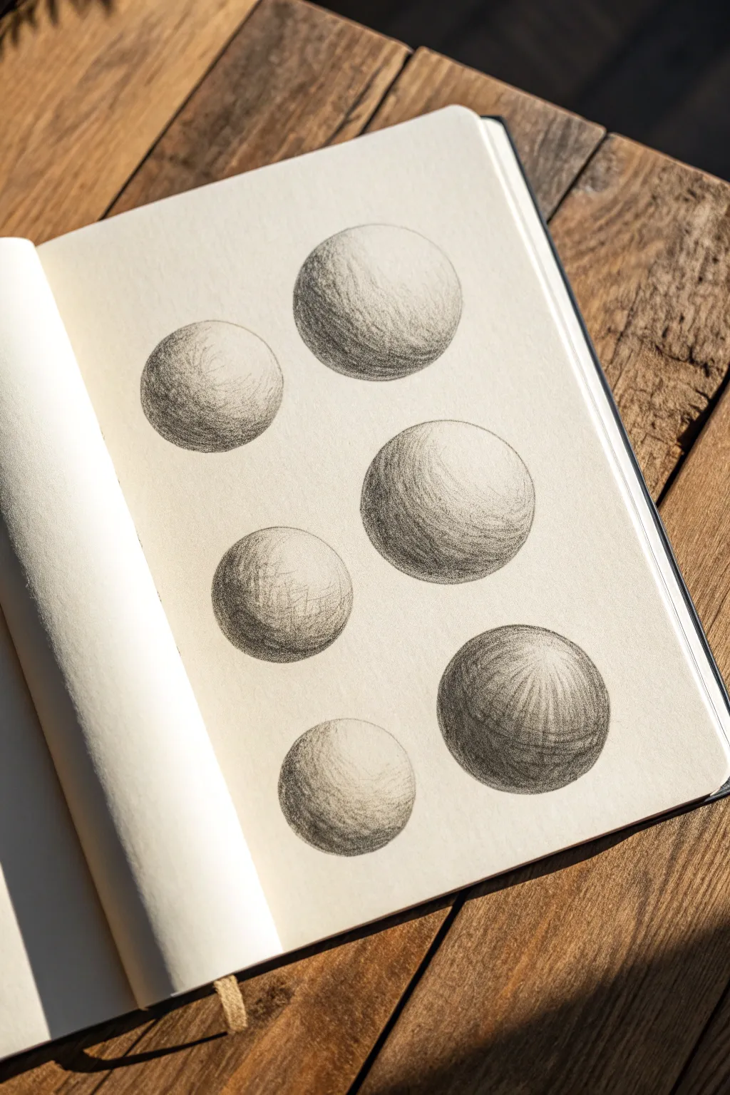 Practice sphere shading with hatching and cross-hatching, keeping highlights clean and bright.