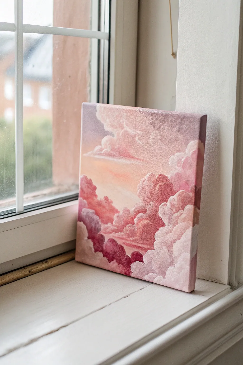 Cotton candy cloud sky: layered pink clouds on a small canvas, dreamy, minimal, and easy to paint.