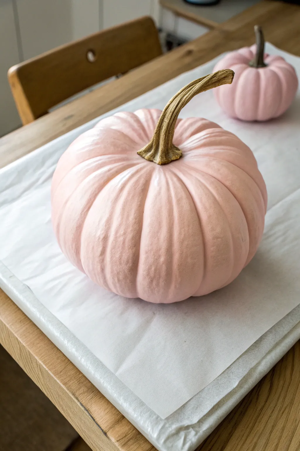 Pastel pink pumpkin base coat for a preppy fall look, simple and chic on bright white paper
