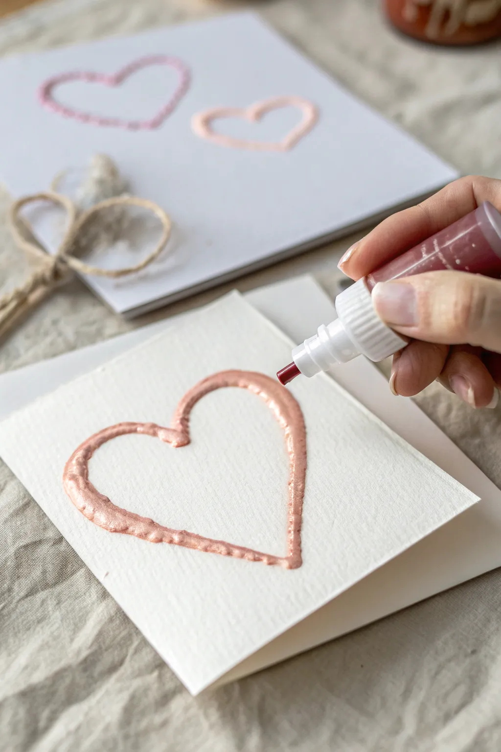 Create dreamy puffy heart cards with raised paint lines and soft minimalist styling.