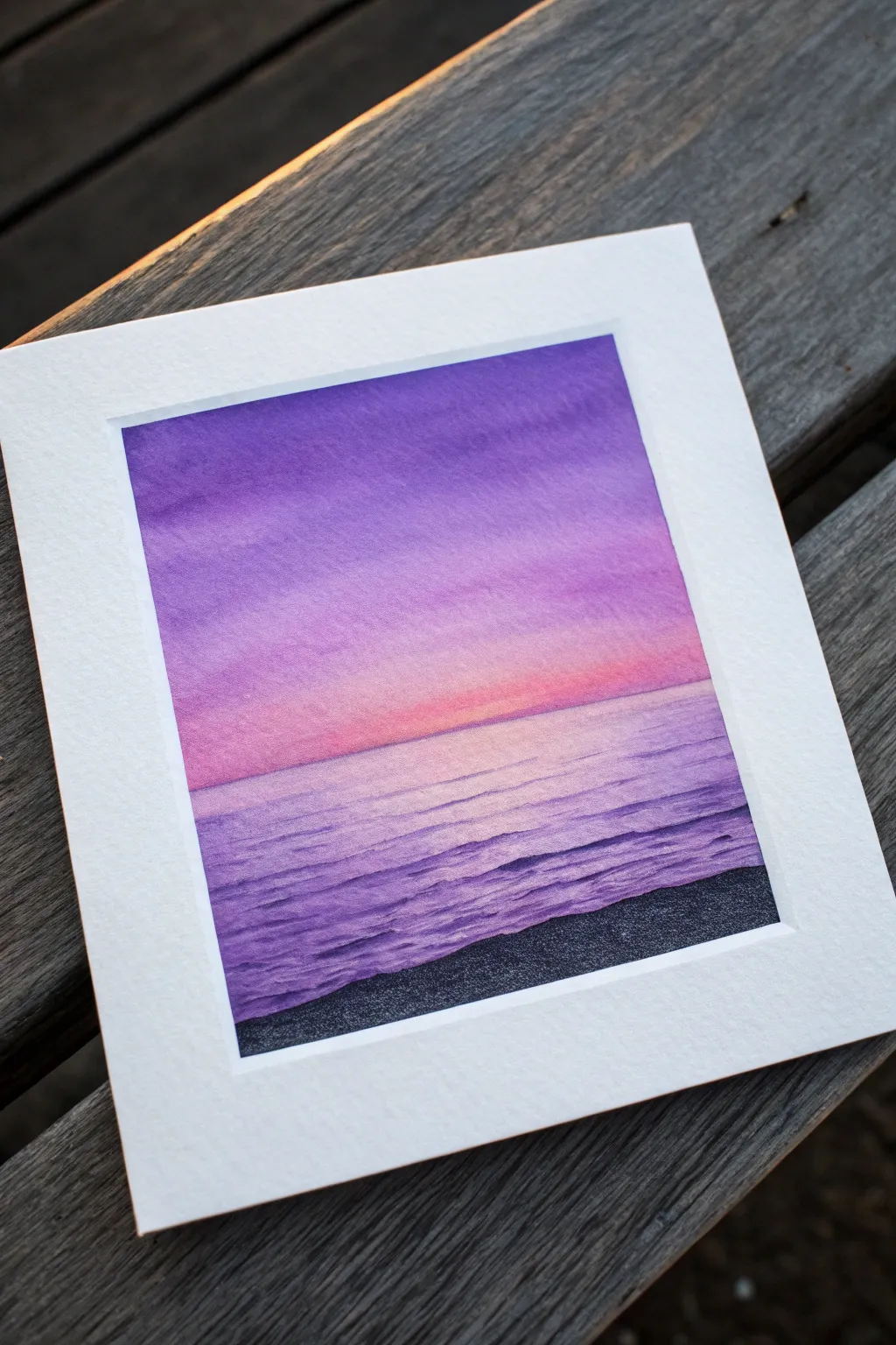 Easy purple sunset ombré with a crisp horizon line, perfect for calming minimalist wall art