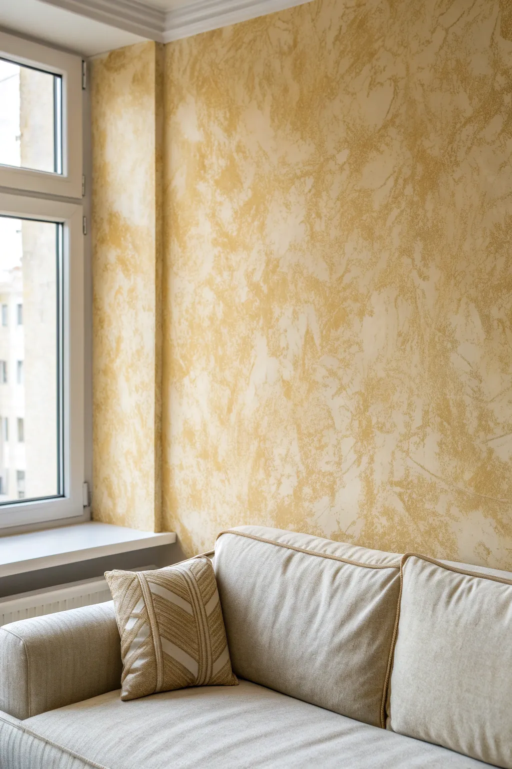 Warm neutral rag-rolled wall texture for a classic accent wall, minimal, soft, and timeless.