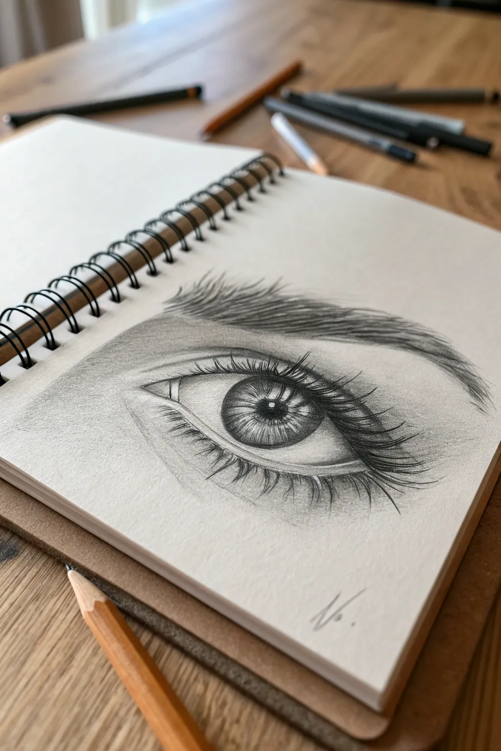 Realistic eye study with crisp catchlight and soft shadows, perfect for practicing values