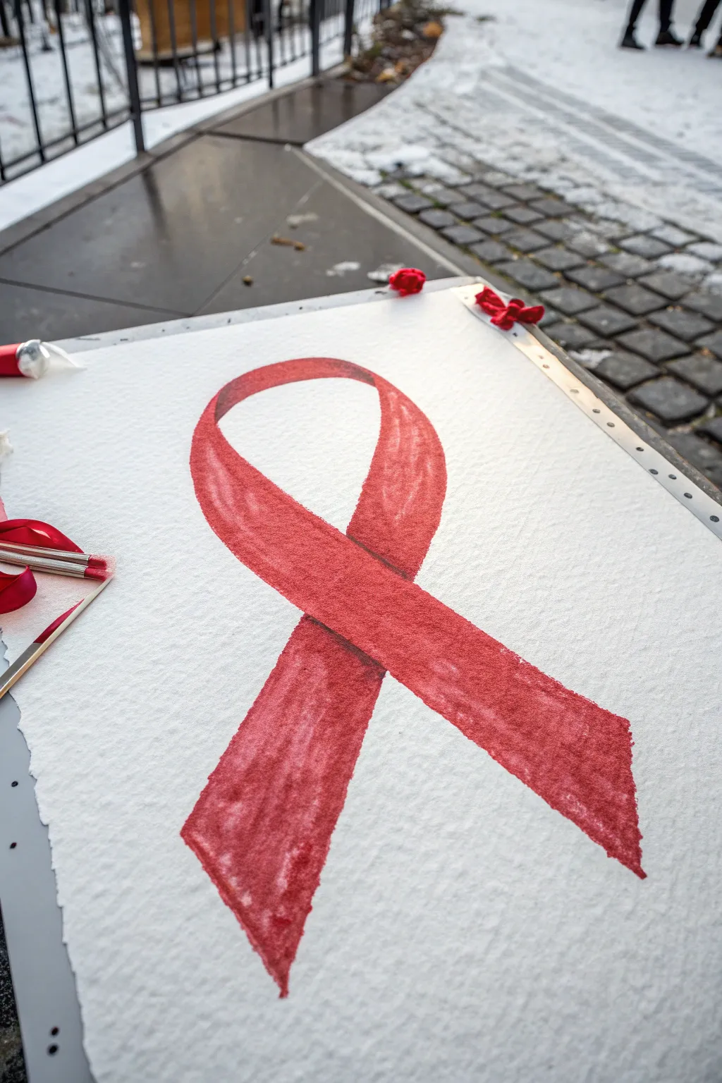 Classic red ribbon drawing with minimalist space below for your drug-free slogan and patterns.