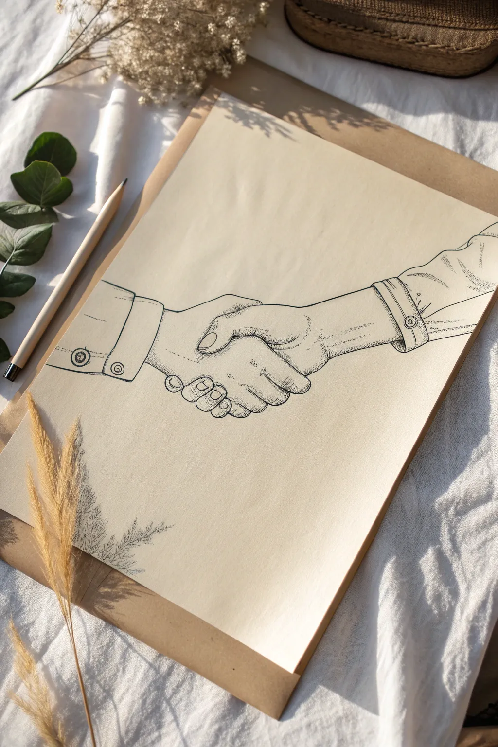 Classic handshake sketch with soft shading, a simple way to draw respect and connection.