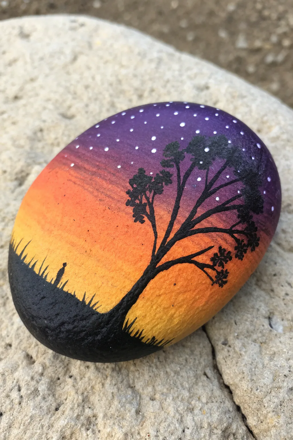 Classic sunset gradient rock with crisp horizon line, minimalist boho palette, soothing DIY inspo