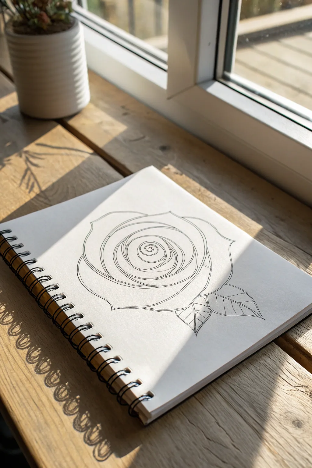 Classic spiral rose doodle: a light, sketchy pencil bloom perfect for beginner rose sketches.