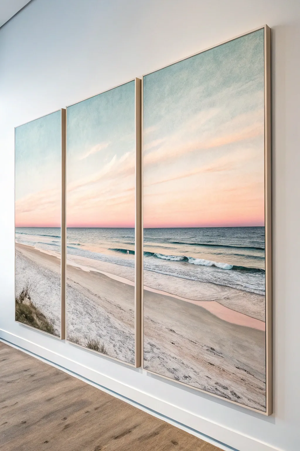 Continuous landscape triptych with one flowing horizon line, ideal for series painting practice