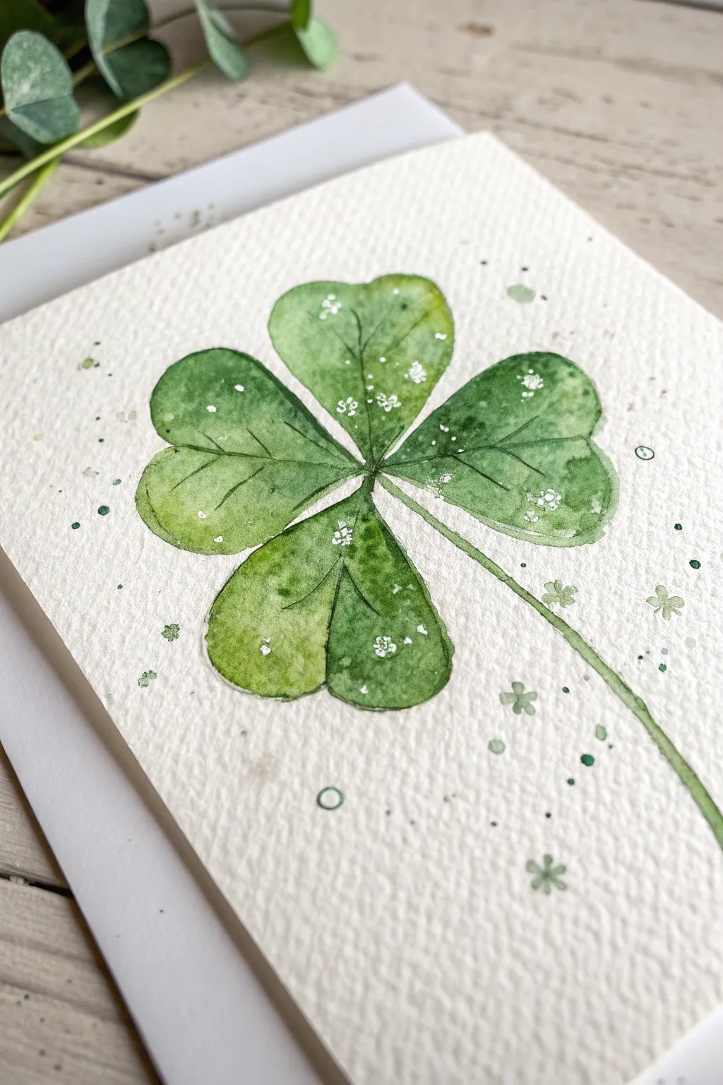 Classic watercolor shamrock wash with soft blooms and airy white space, perfect for beginners