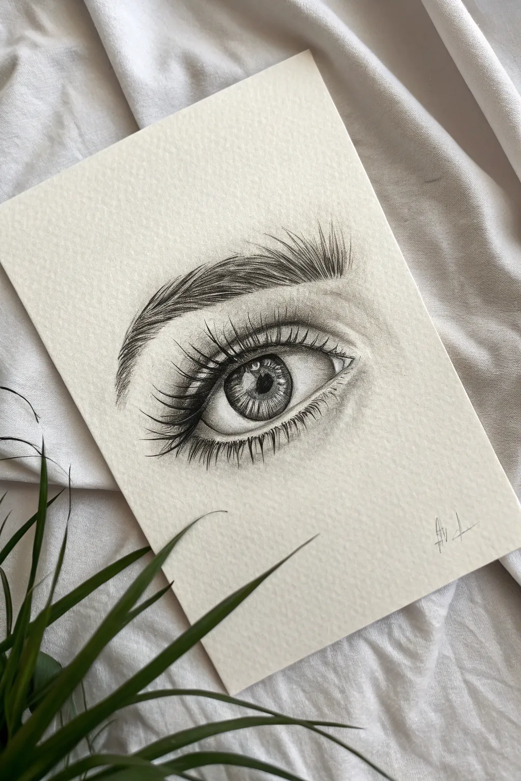 Realistic eye study with smooth shading and crisp lashes, perfect for sketch practice.
