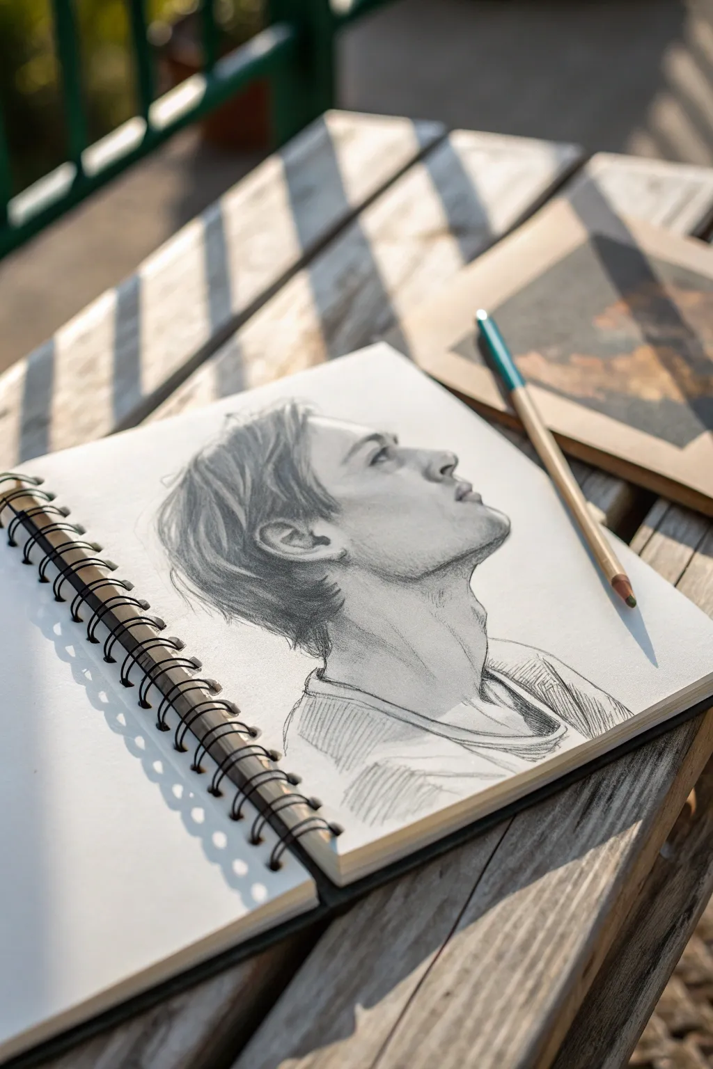 Portrait study sketch with clear light direction, simple shadows, and visible construction lines